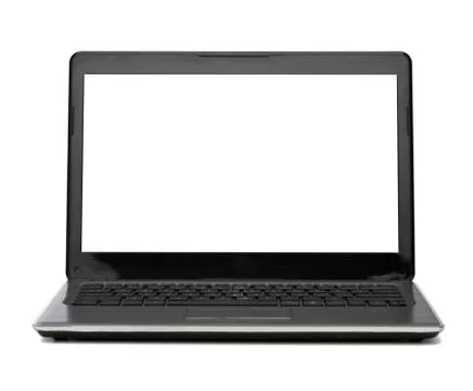Laptop computer with blank white screen Stock Photos
