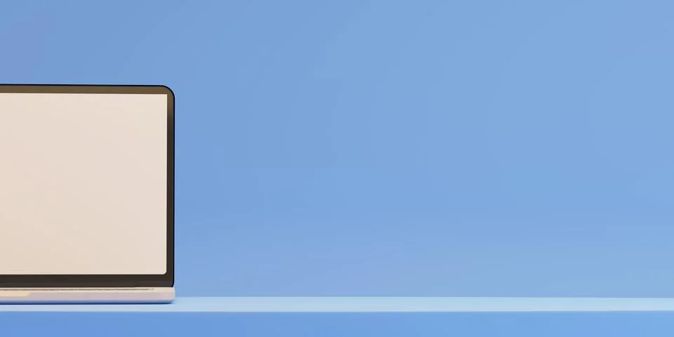Laptop computer on a blue background with space for text Stock Illustration