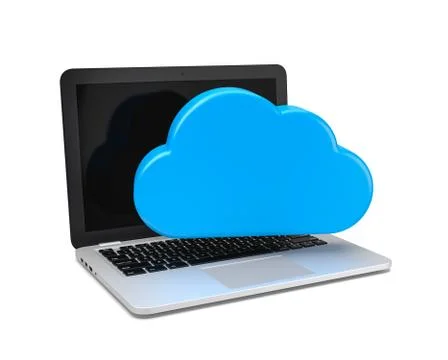 Laptop Computer with a Blue Cloud 3D Illustration, Cloud Computing Concept Illustrazione stock