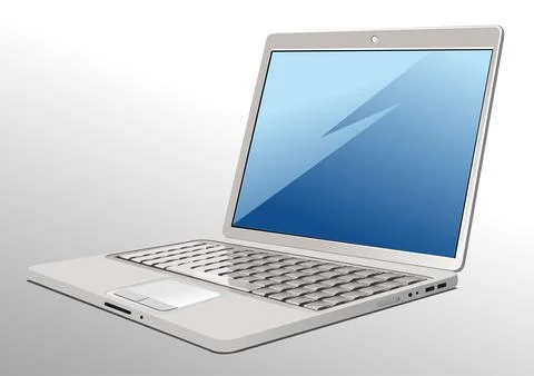 Laptop computer blue screen on isolated white. 3d vector Stock Illustration