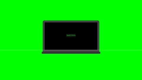 Laptop computer booting up with loading text on a dark display against a green Stock-Footage 346735729
