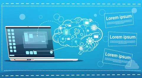 Laptop Computer Brainstorming Briefing Idea Creative Concept Business Banner Stock Illustration