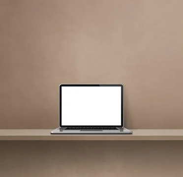 Laptop computer on brown shelf. Square background Stock Illustration