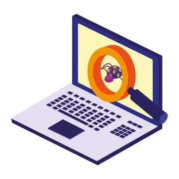 Laptop computer with bug and magnifying glass イラスト素材