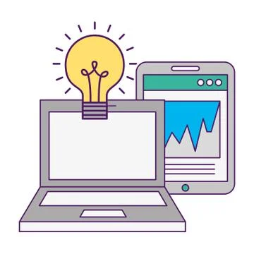 Laptop computer bulb idea smartphone chart イラスト素材