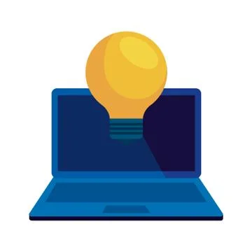 Laptop computer with bulb light idea 스톡 일러스트
