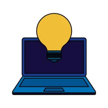 Laptop computer with bulb light idea 스톡 일러스트