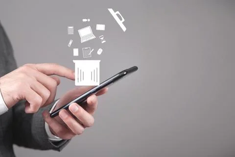 Laptop computer, calculator, document, phone, tablet Stock Photos