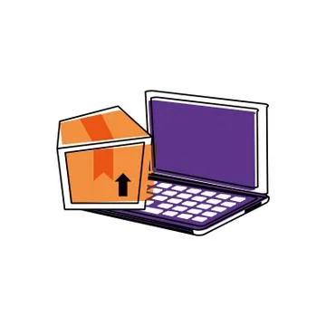 Laptop computer with carton box Ilustração Stock