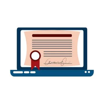 Laptop computer certificate virtual home education flat style icon Illustrazione stock