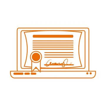 Laptop computer certificate virtual home education line color style icon Illustrazione stock