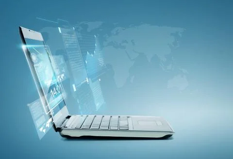 Laptop computer with chart and graphs on screen Illustrazione stock