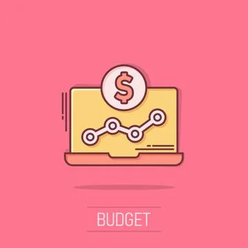 Laptop computer chart icon in comic style. Money diagram cartoon vector ill.. Stock Illustration