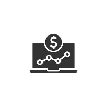Laptop computer chart icon in flat style. Money diagram vector illustration o Stock Illustration