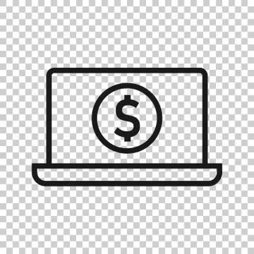Laptop computer chart icon in flat style. Money diagram vector illustration o Illustrazione stock