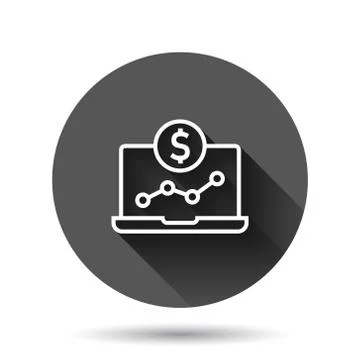 Laptop computer chart icon in flat style. Money diagram vector illustration o Illustrazione stock