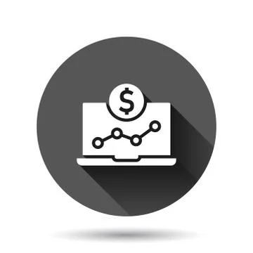 Laptop computer chart icon in flat style. Money diagram vector illustration o Stock Illustration