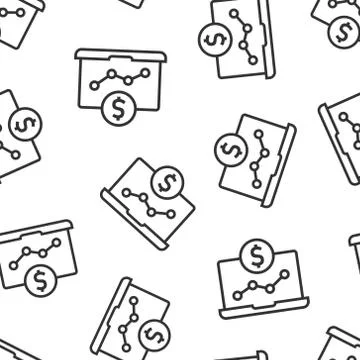 Laptop computer chart icon in flat style. Money diagram vector illustration o Illustrazione stock