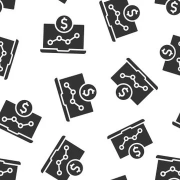 Laptop computer chart icon in flat style. Money diagram vector illustration o Stock Illustration