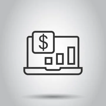 Laptop computer chart icon in flat style. Money diagram vector illustration o Stock Illustration