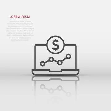 Laptop computer chart icon in flat style. Money diagram vector illustration.. Stock Illustration