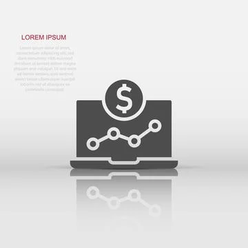 Laptop computer chart icon in flat style. Money diagram vector illustration.. Stock Illustration