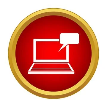 Laptop computer chat messaging bubble red icon Stock Illustration