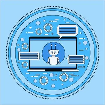 Laptop Computer With Chatbot, Modern Chatterbot Technology Tech Support Service Illustrazione stock
