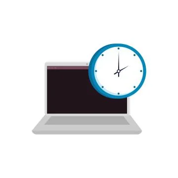 Laptop computer with clock isolated icon Stock Illustration