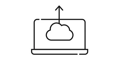 Laptop computer with cloud and upward arrow symbol Illustration