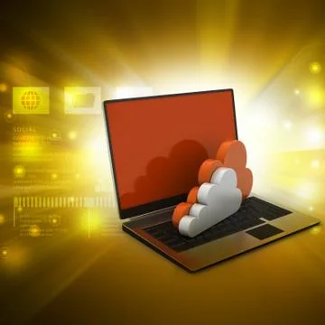 Laptop computer with cloud in color background Stock Illustration