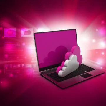 Laptop computer with cloud in color background 스톡 일러스트