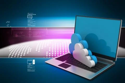 Laptop computer with cloud in color background Stock Illustration
