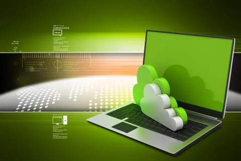 Laptop computer with cloud in color background イラスト素材
