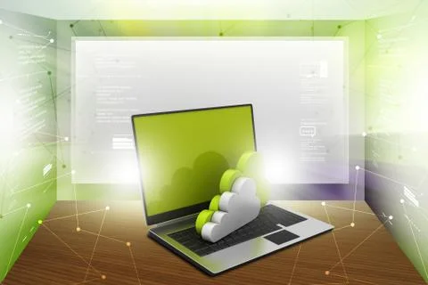 Laptop computer with cloud in color background 스톡 일러스트