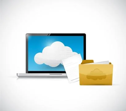 Laptop computer cloud computing and files Illustrazione stock
