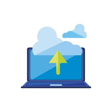 Laptop computer with cloud computing and arrow up Illustrazione stock