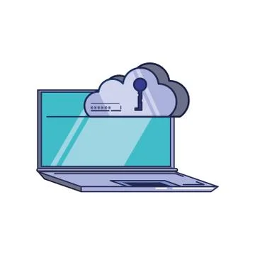 Laptop computer with cloud computing and key Stock Illustration