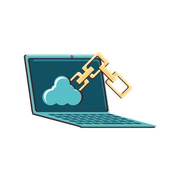 Laptop computer with cloud computing and chains 스톡 일러스트