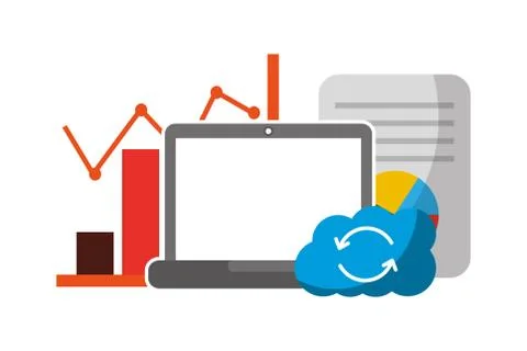 Laptop computer with cloud computing and infographic Illustrazione stock