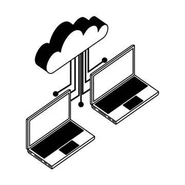 Laptop computer with cloud computing and electronic circuit Illustrazione stock