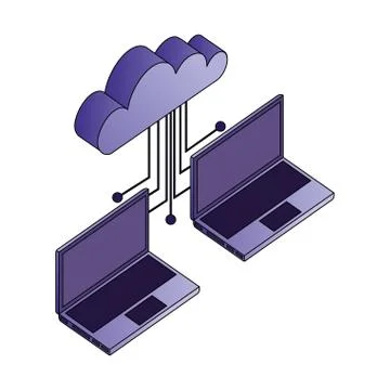 Laptop computer with cloud computing and electronic circuit Illustrazione stock