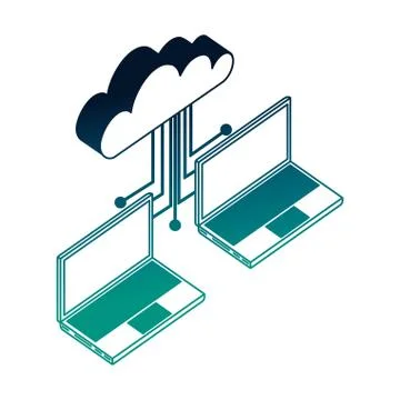 Laptop computer with cloud computing and electronic circuit Stockillustratie