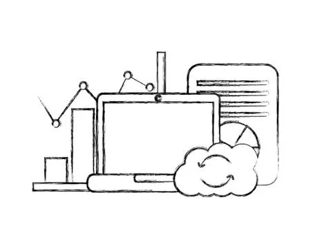 Laptop computer with cloud computing and infographic Stock Illustration
