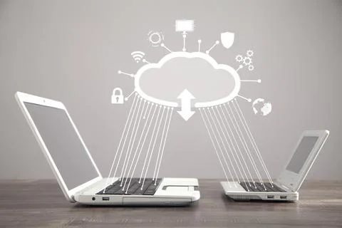 Laptop Computer. Cloud Computing Concept Stock Photos