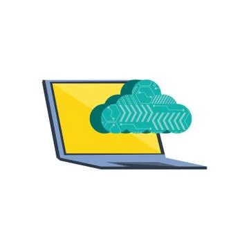Laptop computer with cloud computing 스톡 일러스트