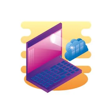 Laptop computer with cloud computing Illustrazione stock