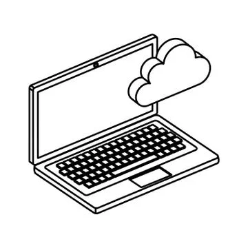 Laptop computer with cloud computing Illustrazione stock