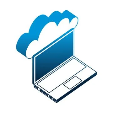 Laptop computer with cloud computing isometric icon 스톡 일러스트