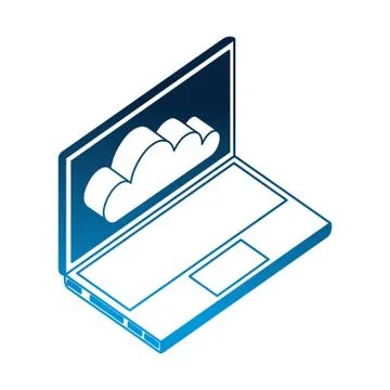 Laptop computer with cloud computing isometric icon Stock Illustration